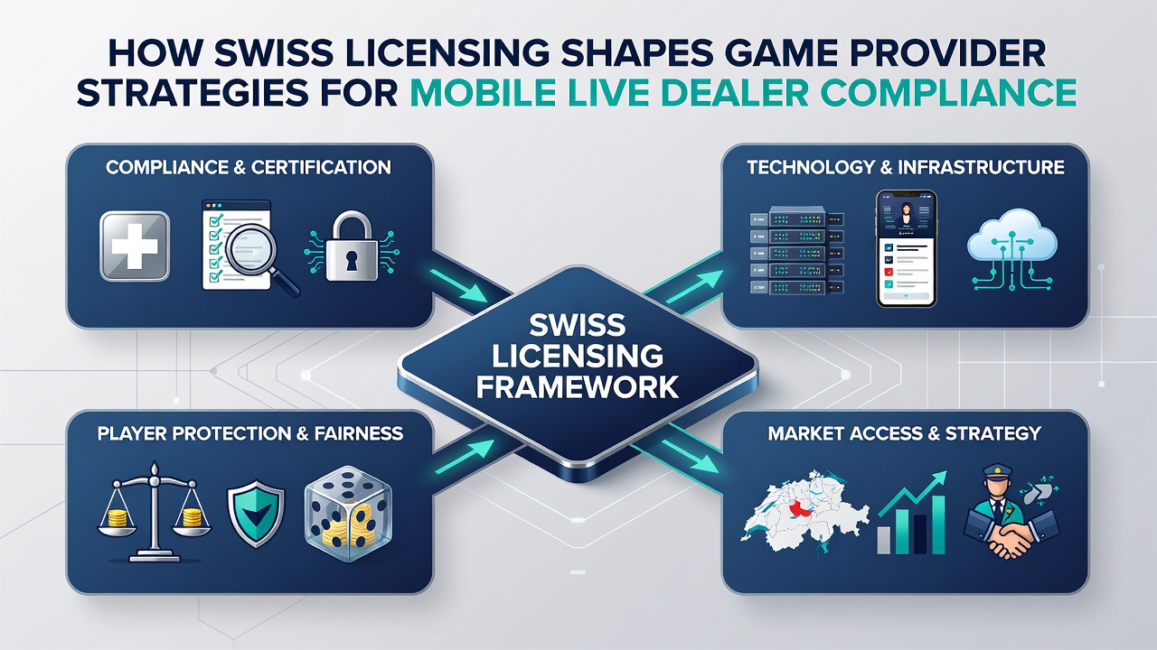 Mobile device showing a live dealer table with Swiss licensing compliance indicators and real-time monitoring overlays